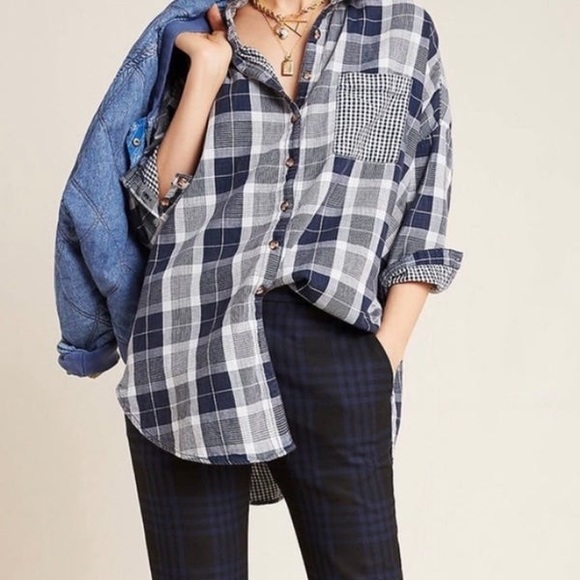 Anthropologie Bo Boyfriend Plaid Flannel Shirt By Pilcro - Picture 9 of 9